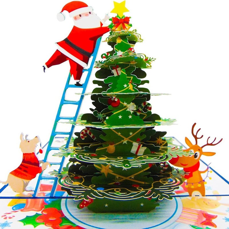 Baomei Christmas Card With Square Front, Self-Printed Handmade Christmas Tree Ink-Style 3D Pop-Up Greeting Card, 2026 New Year Greeting Card - Image 2